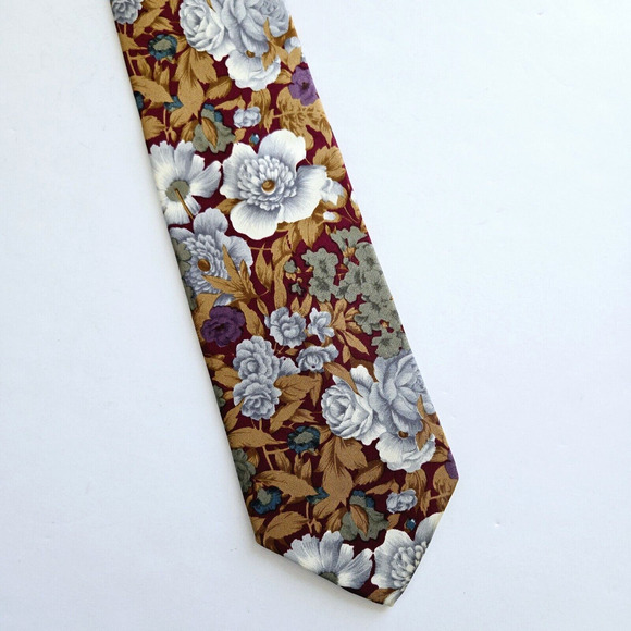 Vintage Lands End Silk Tie Floral Classic Preppy Eclectic Wedding Office Career - Picture 9 of 10